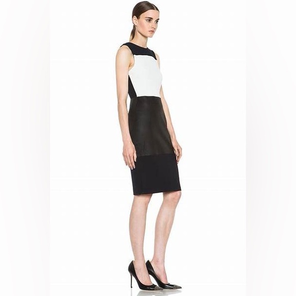 A.L.C. Curil Colorblock Lambskin Leather Panel Sheath Dress - Picture 3 of 8